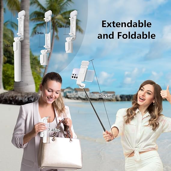Selfie Stick Tripod, 40 in Retractable Tripod for iPhone with Wireless Remote Control & Light, Portable Phone tripods for Photograph, Live Streaming, Video Recording, Compatible with All Cellphones