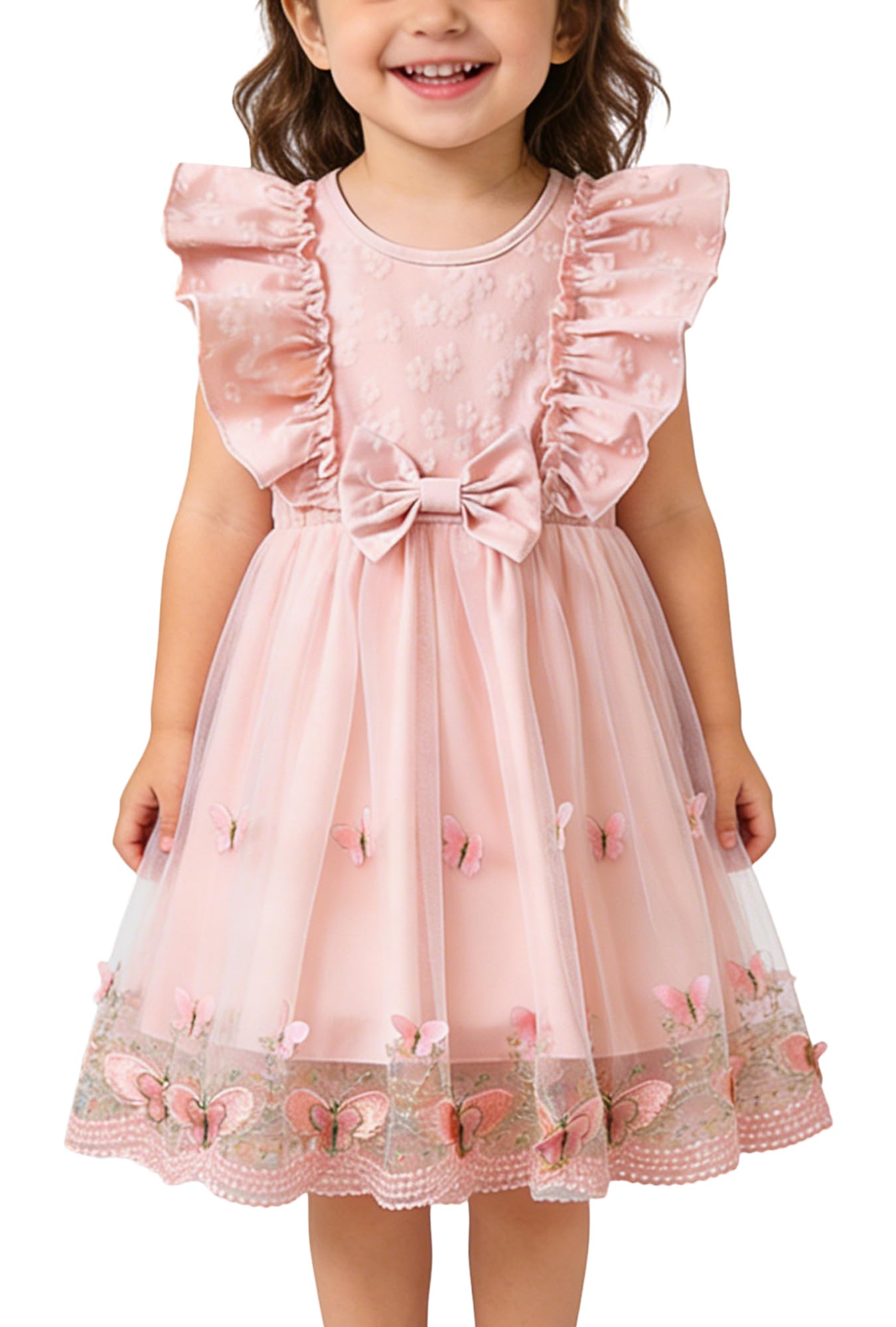 Happy Cherry Robe en Tulle pour Bébé Fille Robes de Princesse Festive avec Manches à Ailes Broderie Papillon 3D Vetement d'été pour Enfant 9 Mois à 3 Ans