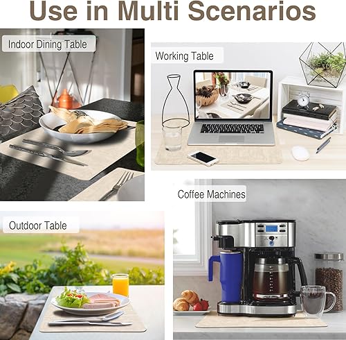 Miniatura 7 de Juego de 6 manteles individuales de piel sintética, impermeables, resistentes al calor, reversibles, resistentes al calor, manteles individuales