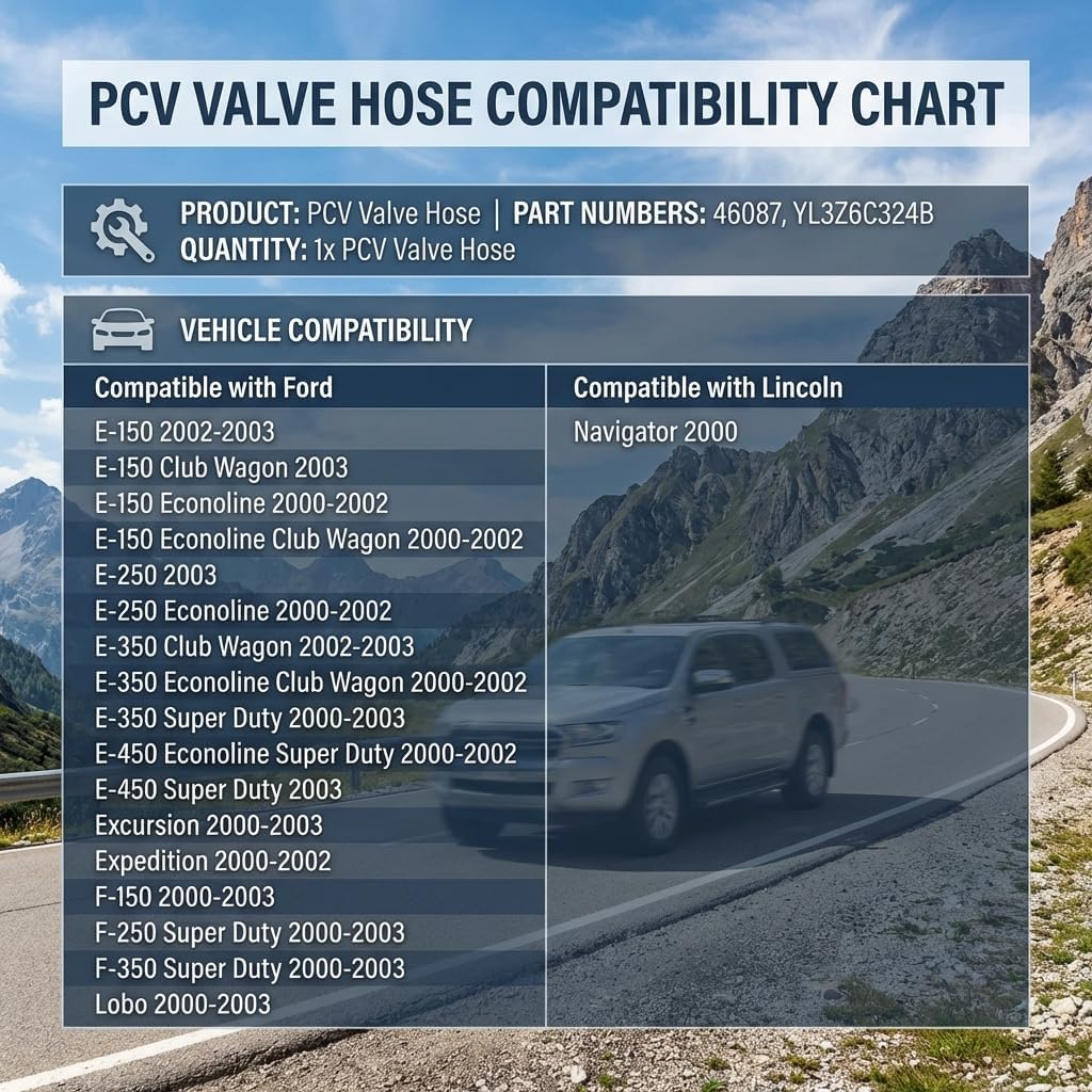 PCV Valve Hose Assembly Compatible with Ford E-150 E-250 E-350 E-450 Econoline, F-150 F-250 F-350 Super Duty, Expedition, Excursion 2000-2003, Lincoln Navigator 2000, 5.4L V8 Engine
