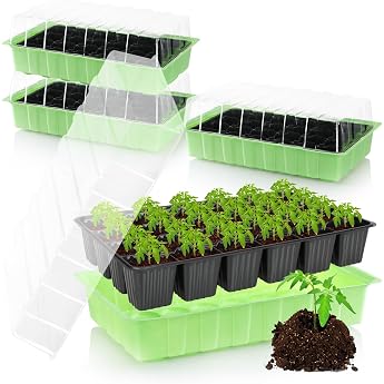 com-four 4 x Mini Propagator with Lid Propagation Set with 96 Pots Plant Box for Vegetables Herbs and Flowers Germination Box for Windowsill and Balcony