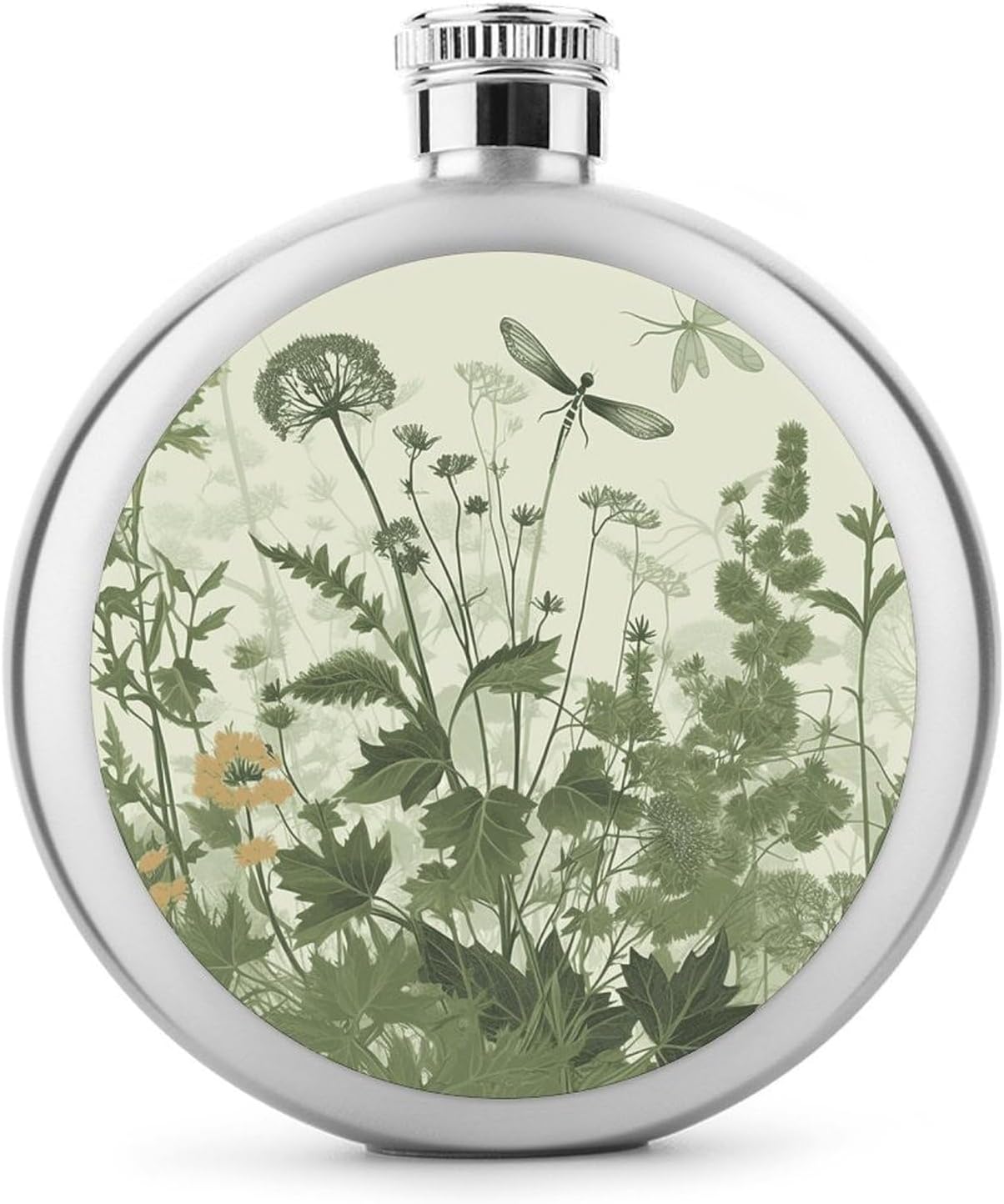 Foliage And Herbs Hip Flask 5 Oz Round Stainless Steel Mirror Polished Wine Pot Portable Pocket Wine Whiskey Flask Small Drinking Flasks Drinkware for Men Women