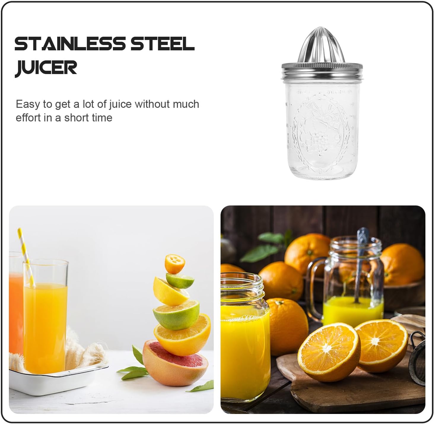 FUOYLOO Stainless Steel Lemon Juicer Manual Fruit Squeezer with Removable Cap Practical Citrus Hand Press for Orange and Lemon Juice at Home and Kitchen Use