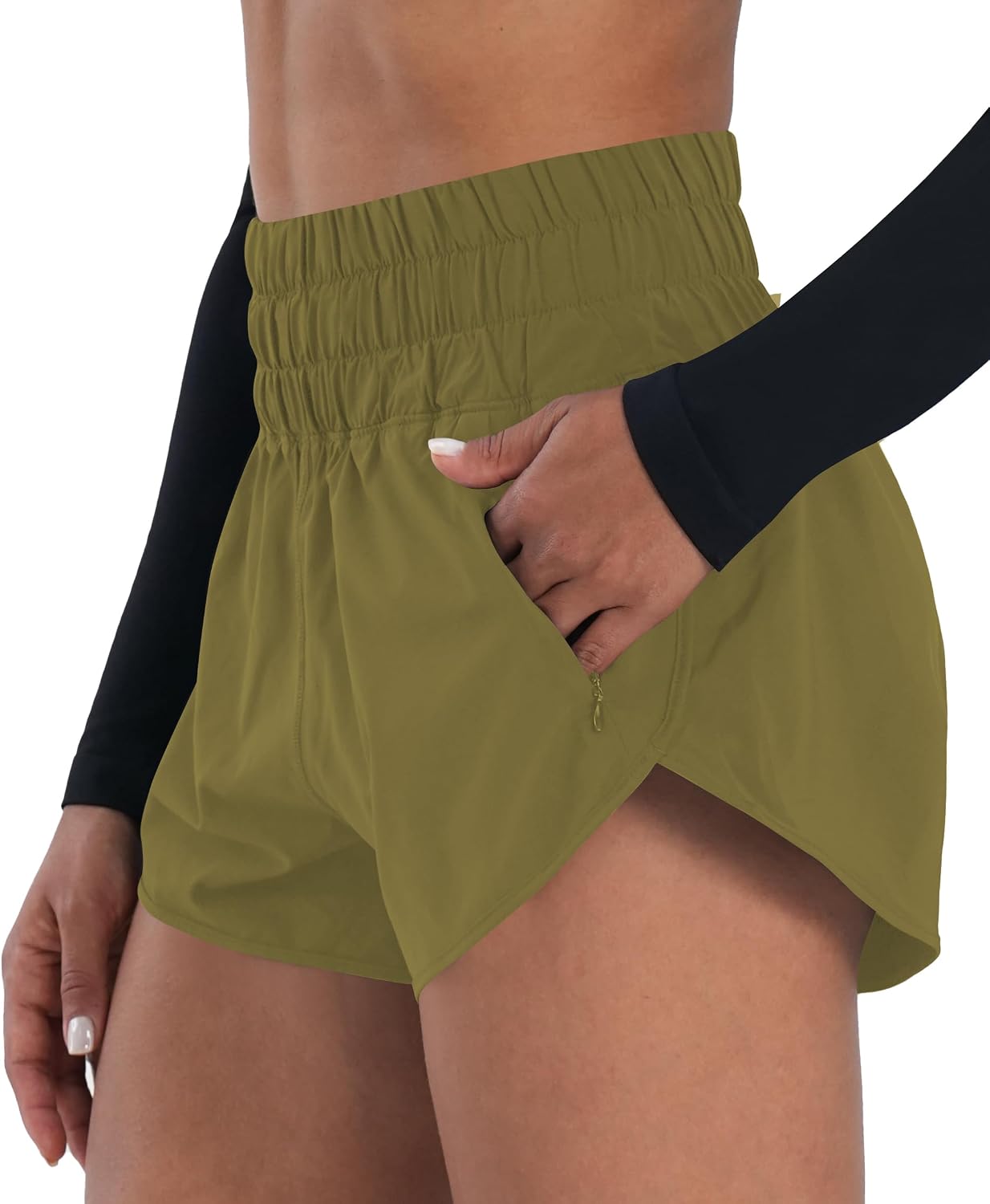 Sunzel High Waisted Athletic Running Shorts for Women Quick Dry Mesh Liner Gym Workout Shorts with Zipper Pockets