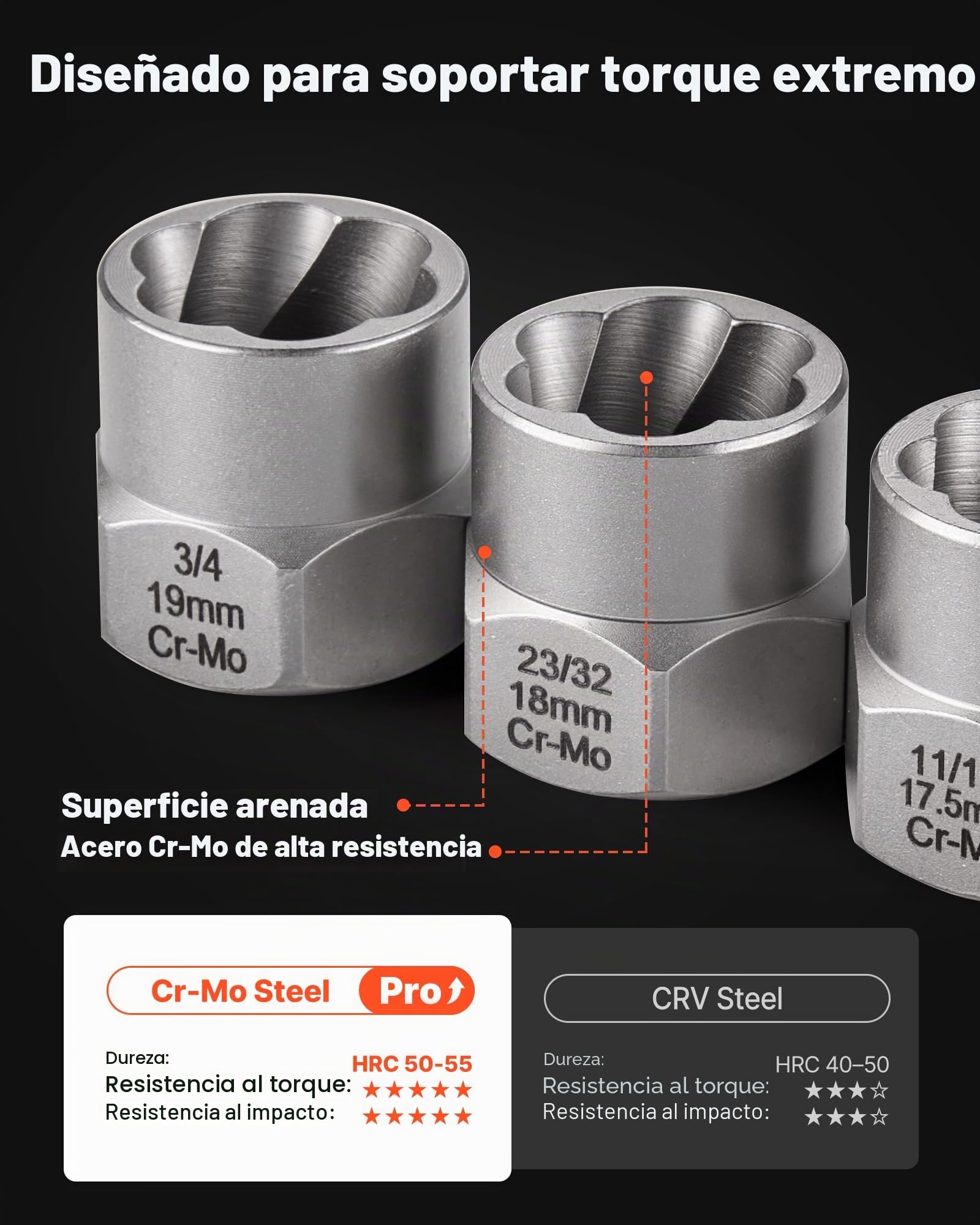 VEVOR Extractor de Pernos y Tuercas 29 Piezas Extractores de Pernos de 6 mm a 10 mm y 10,5 mm a 19 mm Herramientas de Extracción de Pernos Rotos de Acero CR-MO con Estuche para Quitar Pernos Rotos