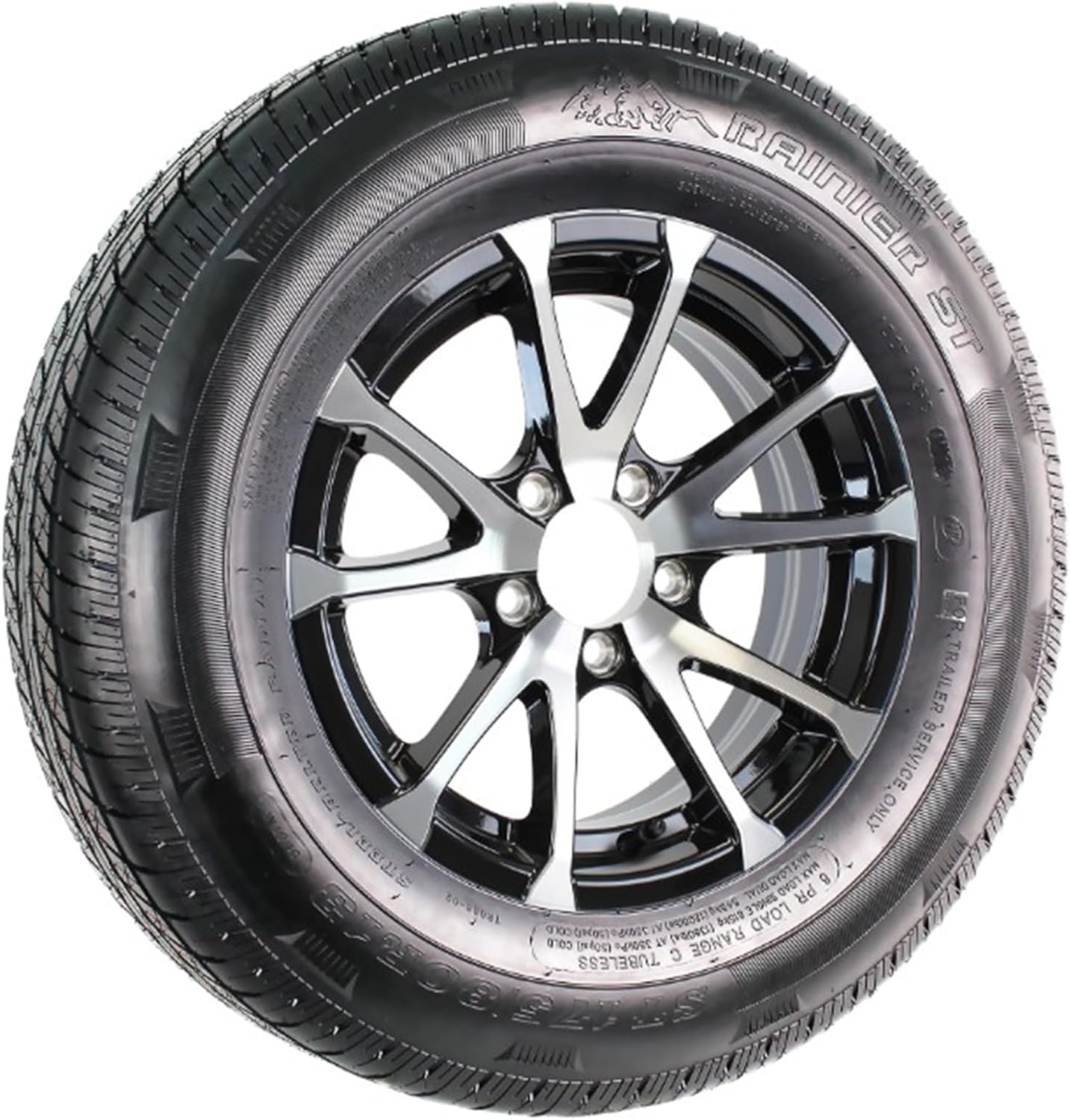 eCustomrim Radial Trailer Tire ST175/80R13 Load C 13 Inch 5 Lug Avalanche Black Aluminum Rim