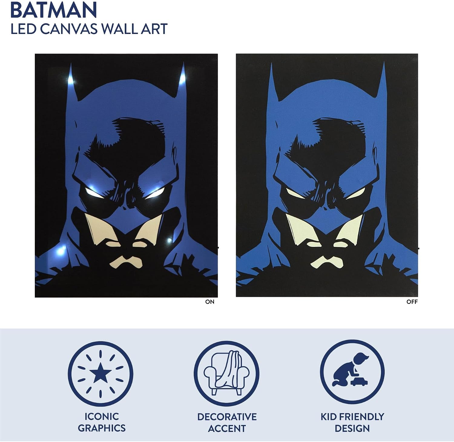 Batman LED Wall Art,11.5"x15.75" Children's Hanging Décor, Light-Up Artwork for Kids' Rooms