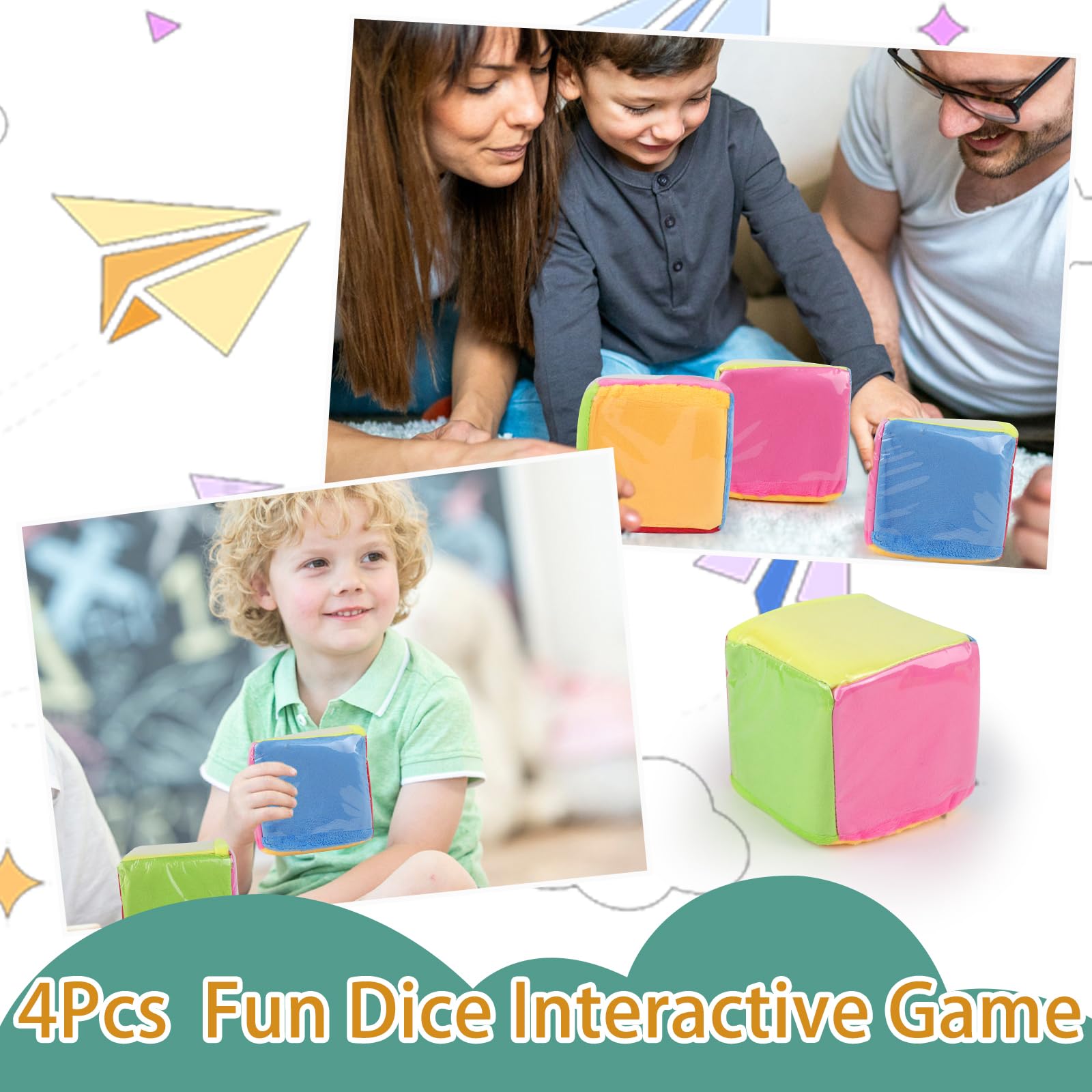 Anboor - Juego de Dados Educativos con Bolsillo, 4 Unidades, Cubos de Aprendizaje de Espuma Suave
