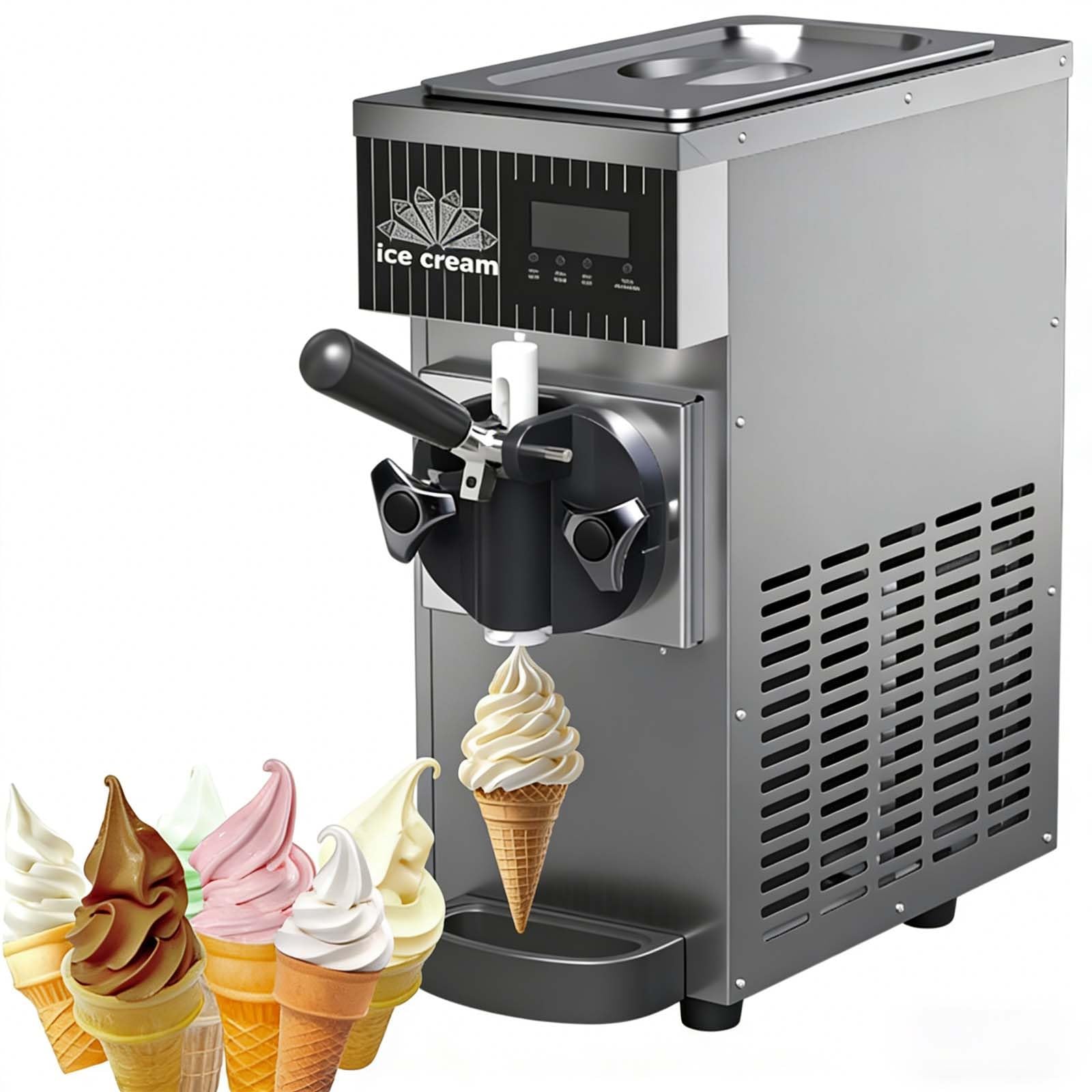 Máquina Comercial De Helado De Encimera, Máquina Comercial De Helado Soft | Un Solo Sabor, 4 A 5L/H, Panel LCD, Limpieza Automática, Acero Inoxidable, Para Bares, Tiendas De Postres Y Hogar