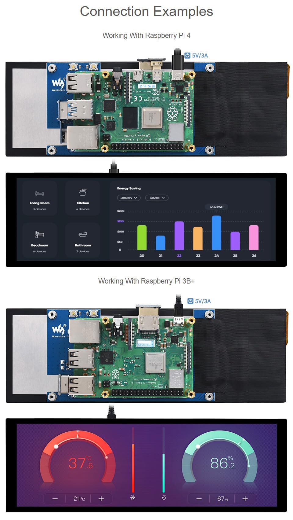 Waveshare 7.9inch Capacitive LCD HDMI Touch Control Panel 400×1280 Resolution IPS Screen with Toughened Glass Cover Supports All Versions of Raspberry Pi Jetson Nano Windows 7.9Zoll Mini Bildschirm