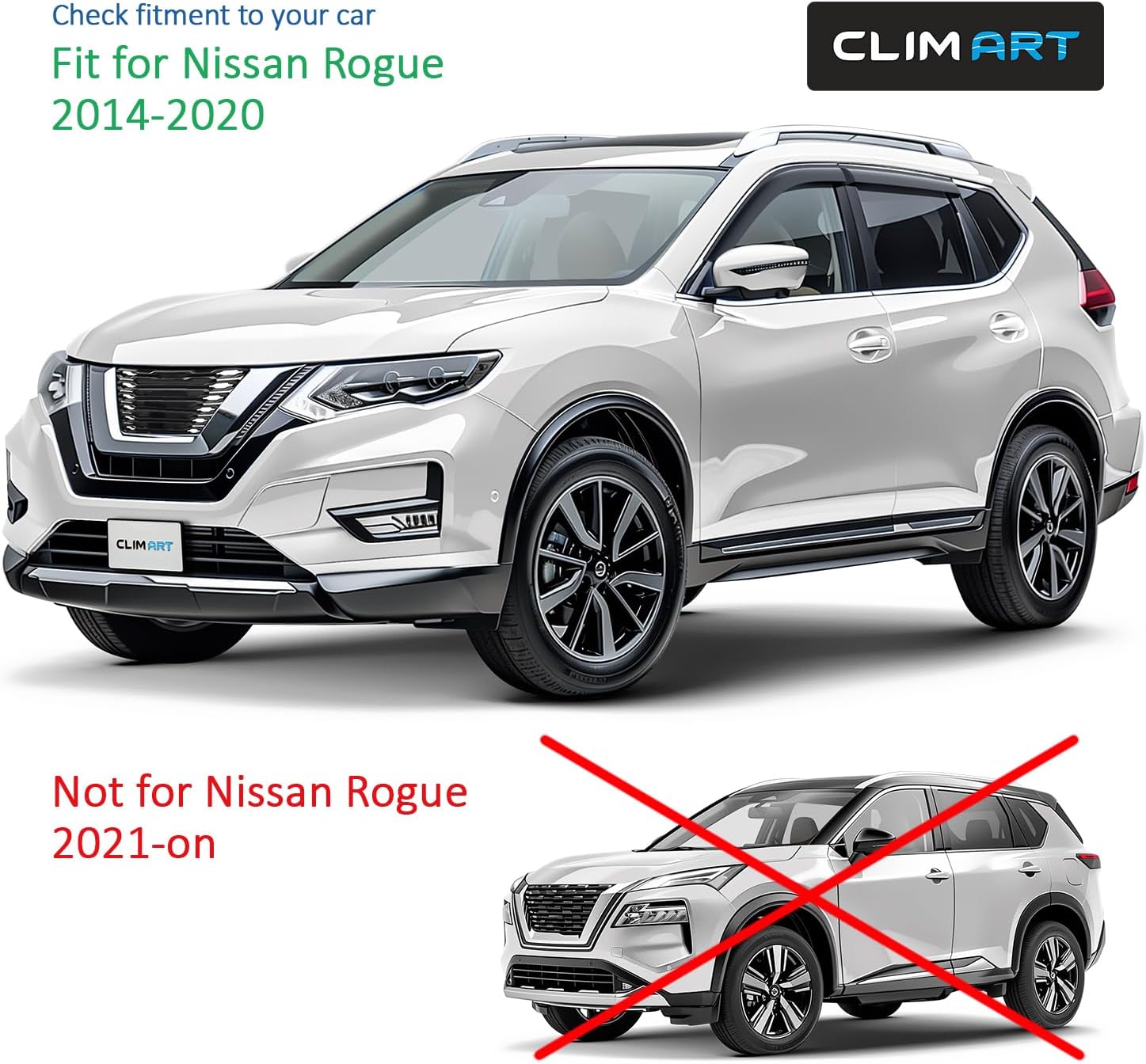 CLIM ART Incredibly Durable Rain Guards for Nissan Rogue 2014-2020, Original Tape-on Window Deflectors, Vent Deflector, Vent Window Visors for Cars, Dark Smoke, Car Accessories, 4 pcs. - 414156