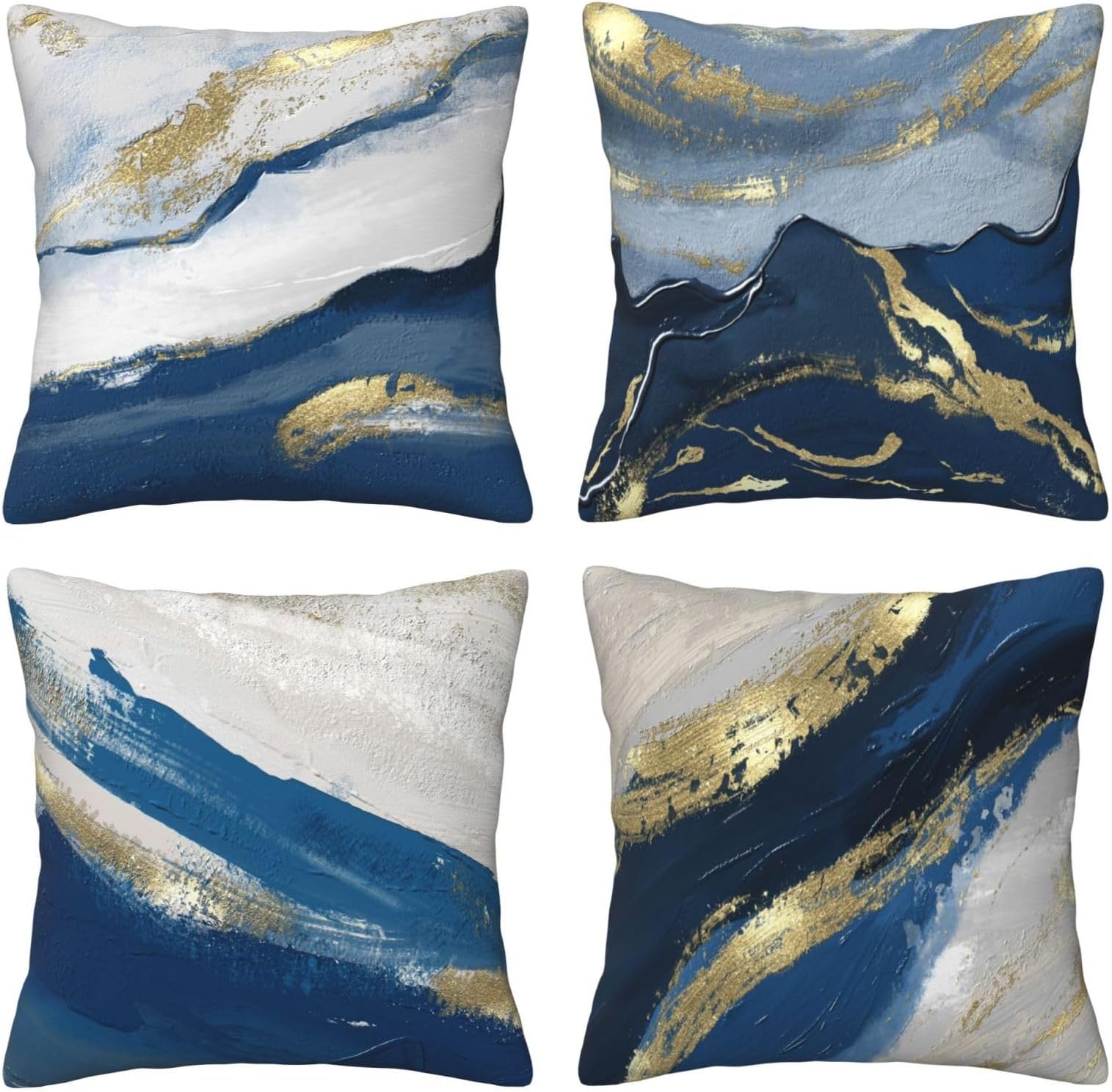 Emvency Set Of 4 Linen Throw Pillow Covers - 18x18 Inch, Blue Grey White Art Print - View #2