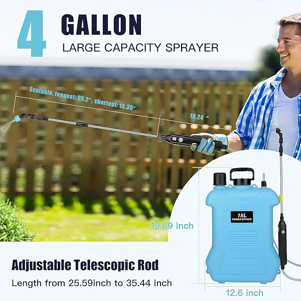 4 Gallon Battery Powered Sprayer, Electric Garden Sprayer, Backpack Sprayer with 3 Mist Nozzles & USB Rechargeable Handle & Retractable Wand & Adjustable Strap for Lawn, Garden, Yard