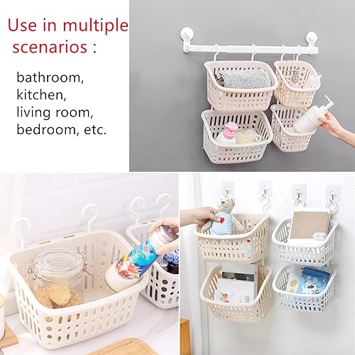 Miniatura 3 de 3 cestas colgantes de plástico para la ducha, organizador colgante con ganchos, cesta rectangular de 10.6 pulgadas pequeña para colgar (beige)