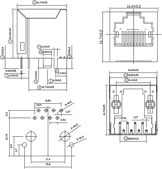 RJ45 8P8C Shielded PCB Mount Jack 180 10 Pack
