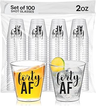 Forty AF Shot Glasses, 100 Pcs, 2oz Each, 40th Birthday Party Favors, 40 Birthday Decorations for Men and Women, Celebration Shot Glasses For Guests
