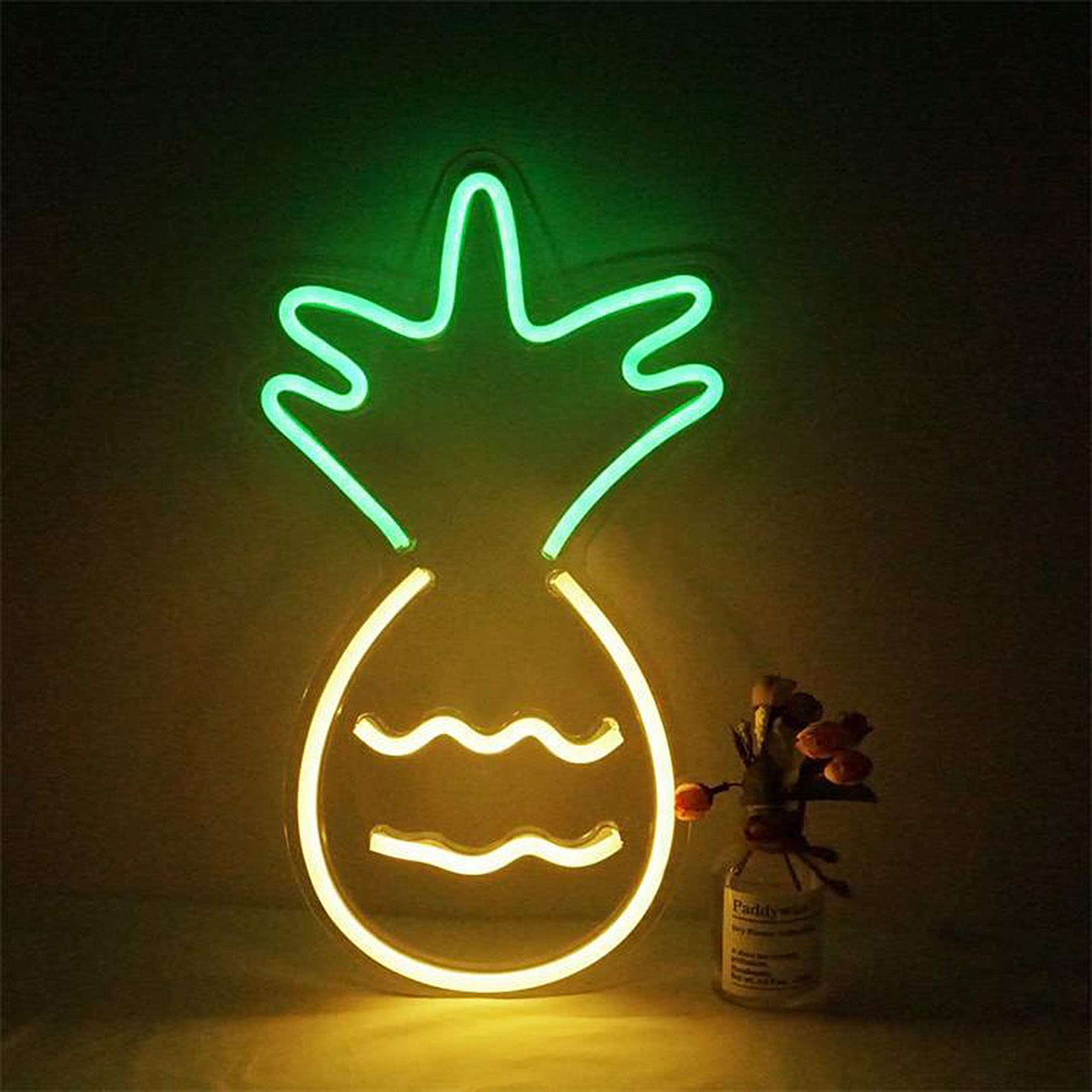 Letreros de neón de piña Festival Luces de noche de neón para niños Decoración de piña Letreros de luz para decoración del hogar Fiesta operada por batería