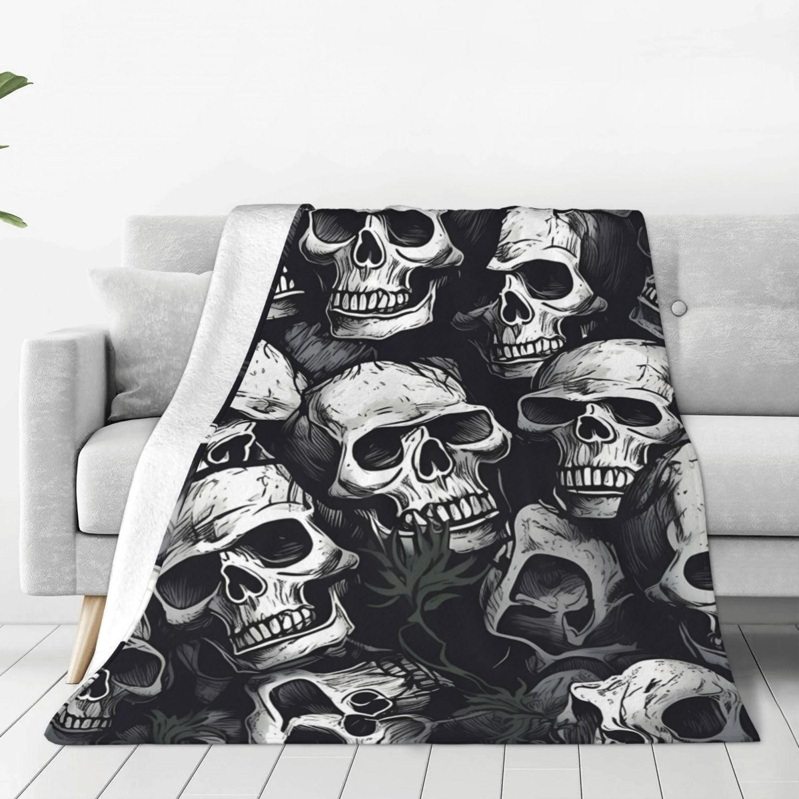 Couverture polaire chaude motif crânes 152x127 cm jeté de canapé lit