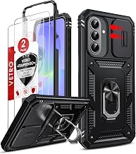 LeYi Cover for Samsung A37 5G with Tempered Glass [2 Pack] (Black) | Samsung Galaxy A 37 Case with Camera Protection [Slidable] Shockproof Military Grade Ring Holder TPU Bumper Case