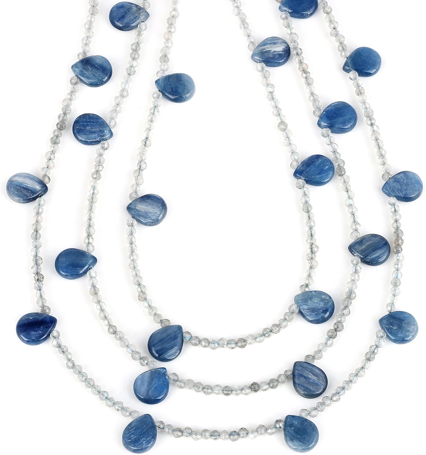 Women Necklace - 3 Strand Necklace Kyanite And Labradorite Gemstone Beaded Dainty Necklace Smooth Handmade Multicolor Natural Chain Necklace For Women (50 Cm)