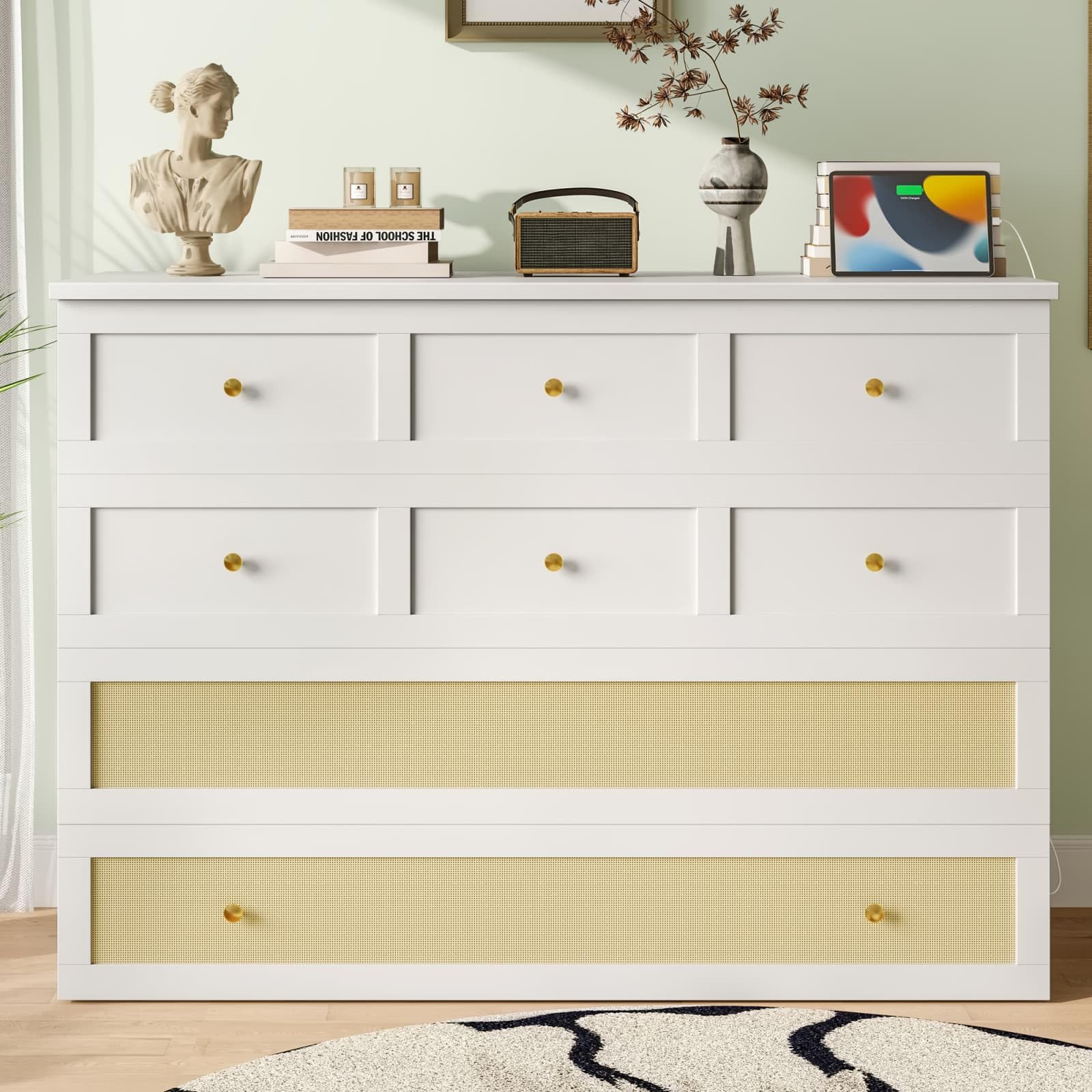 KOMHTOM Lit Escamotable en Bois 140 x 200 cm, Lit Multifonctionnel Transformable, Prise de Charge Intégrée et Port USB, Tiroir de Rangement(sans Matelas) (Blanc)