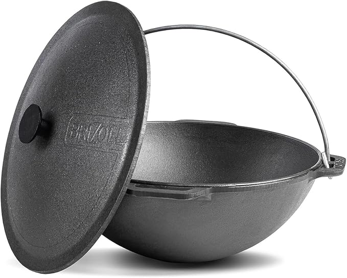 Dutch Oven Pot with Lid Cast Iron Asian Cauldron (Kazan) with Cast Iron Lid Camping Wok Kazan Cooking Pot Kitchen Pot Cookware (15.85 qt. (15 L))
