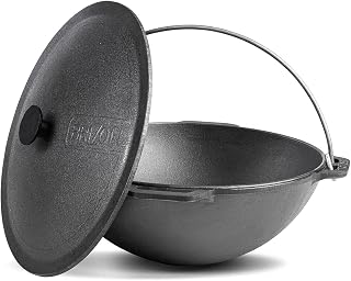Dutch Oven Pot with Lid Cast Iron Asian Cauldron (Kazan) with Cast Iron Lid Camping Wok Kazan Cooking Pot Kitchen Pot Cookware (15.85 qt. (15 L))