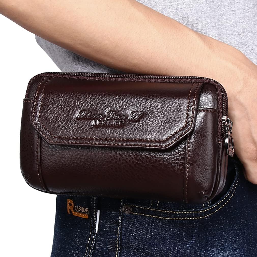 Leather Phone Belt Bag Holster Pouch for Men Loop Flip Coin Purse Case Cell Phone Waist Pack Pouch Case