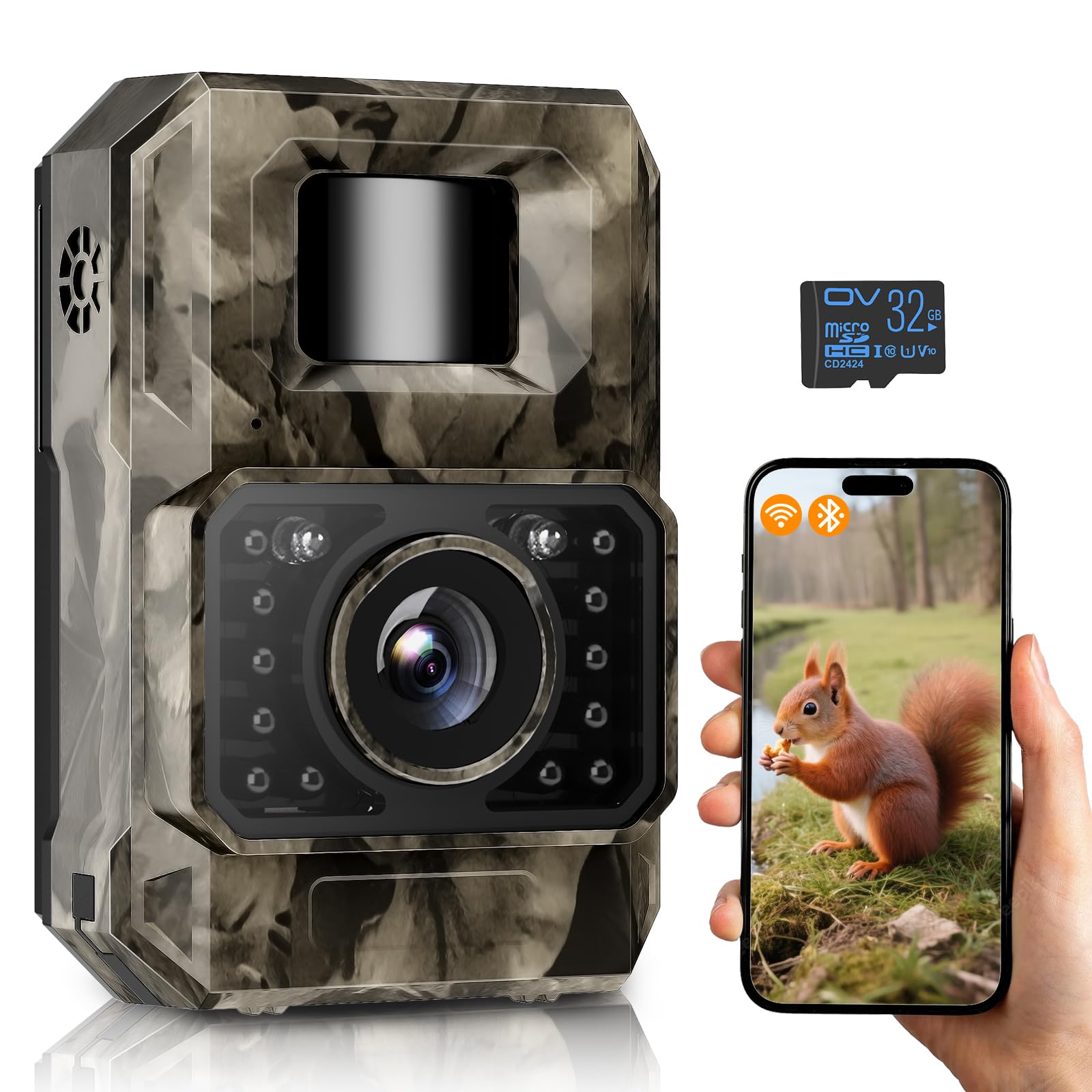 MAXDONE Wildkamera 4K 64MP WLAN Bluetooth Nachtsicht 2000mAh Akku IP66 Wasserdicht