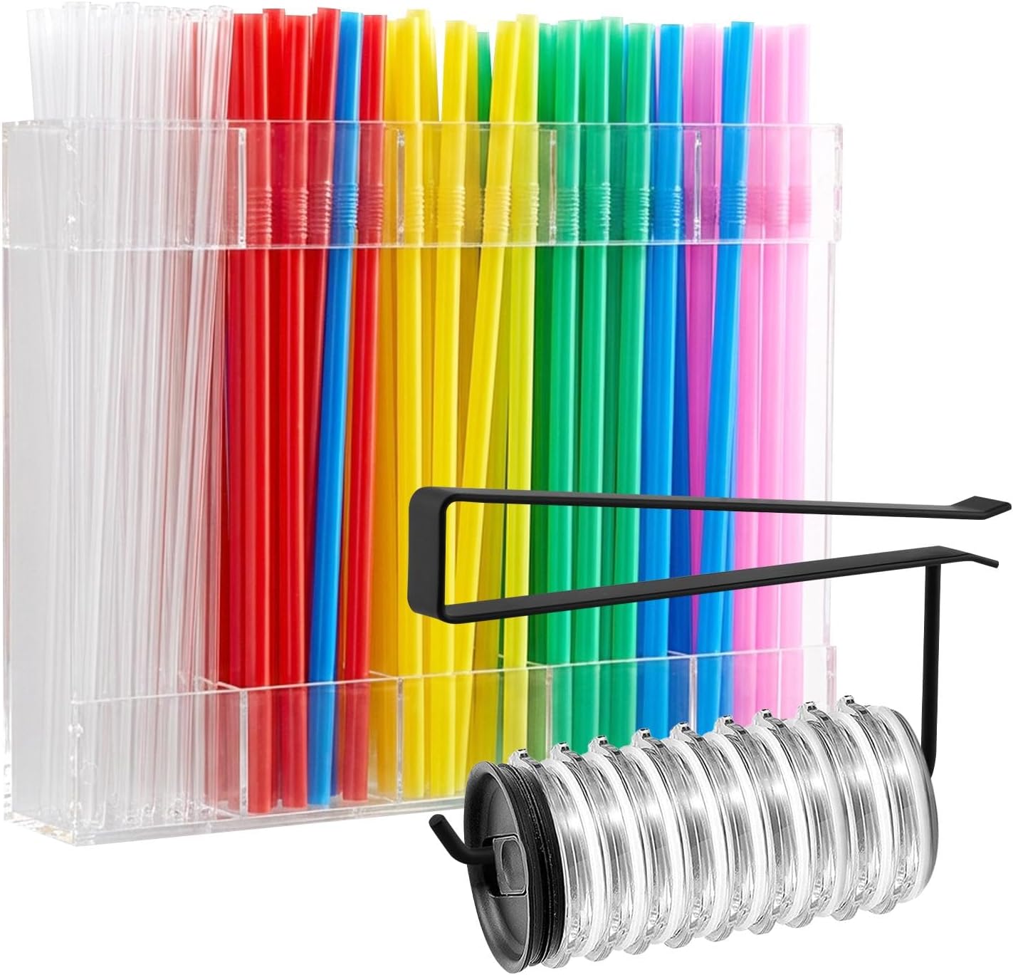 Kitchen Cabinet Straw Holder-Acrylic Organizer with Adhesive and Hanging Lid Rack for Door – Cup Tumbler Accessories Storage Set for Reusable Straws