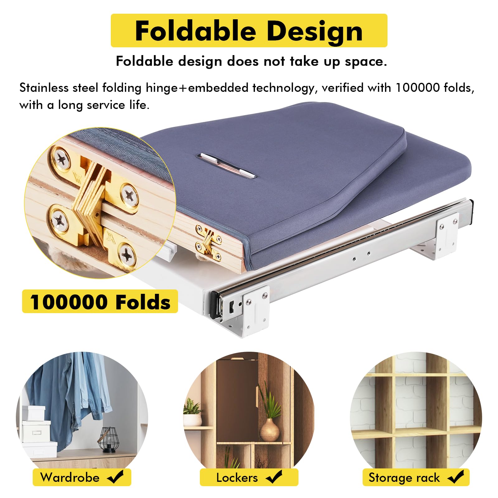 YUCHENGTECH Retractable Ironing Board Pull Out Ironing Board with Heat-Resistant Cover Stow Away in The Cabinet Saving Space