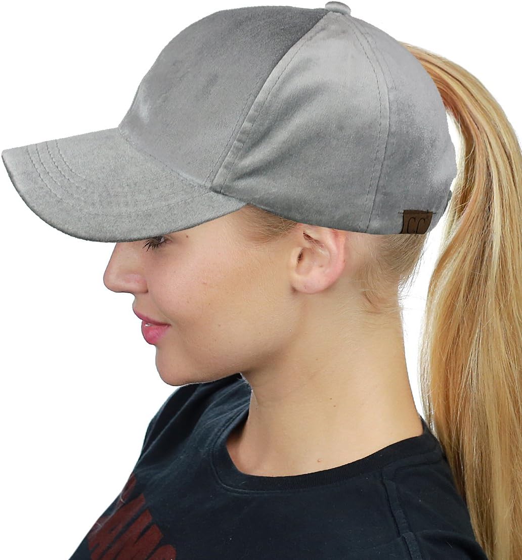 C.C Ponycap Messy High Bun Ponytail Soft Velvet Adjustable Baseball Cap Hat