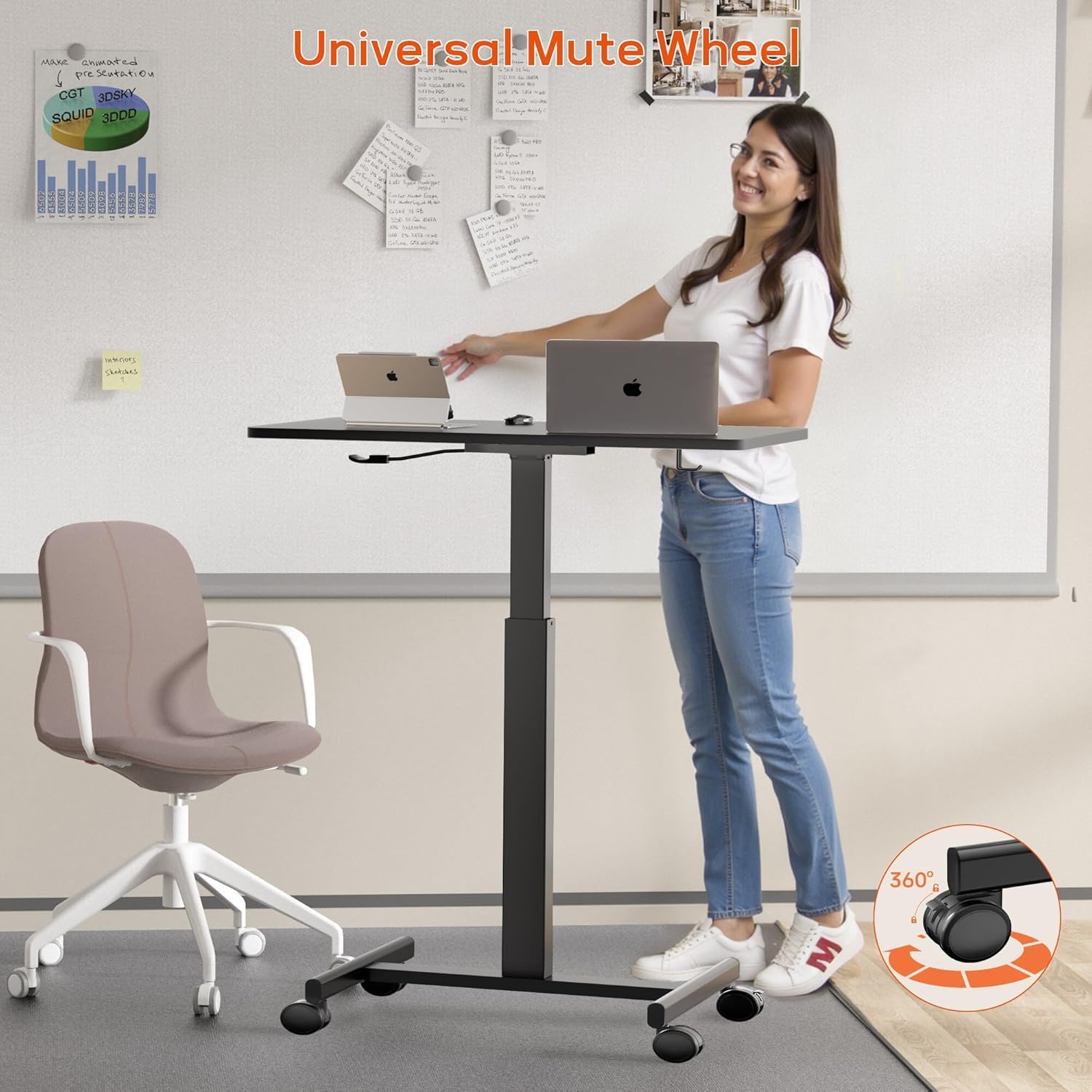 Mobile Standing Desk Adjustable Height Rolling Laptop Table with Lockable Wheels Portable Desk for Home Office Small Computer — view 8