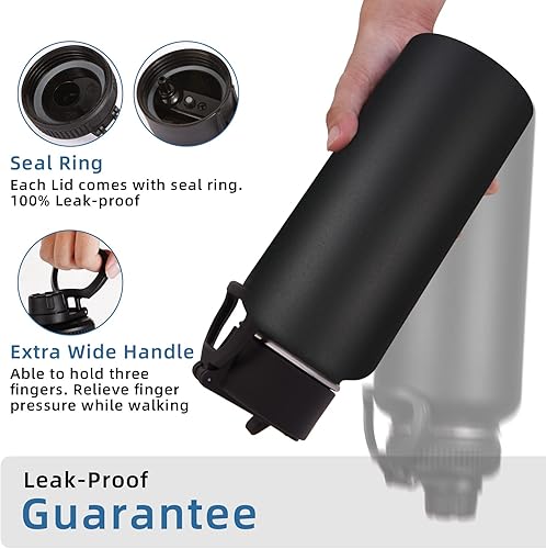 Miniatura 6 de Volhoply Botellas de agua aisladas de 32 onzas a granel con tapa de popote y tapa de boquilla, botella de agua deportiva de acero inoxidable, tazas
