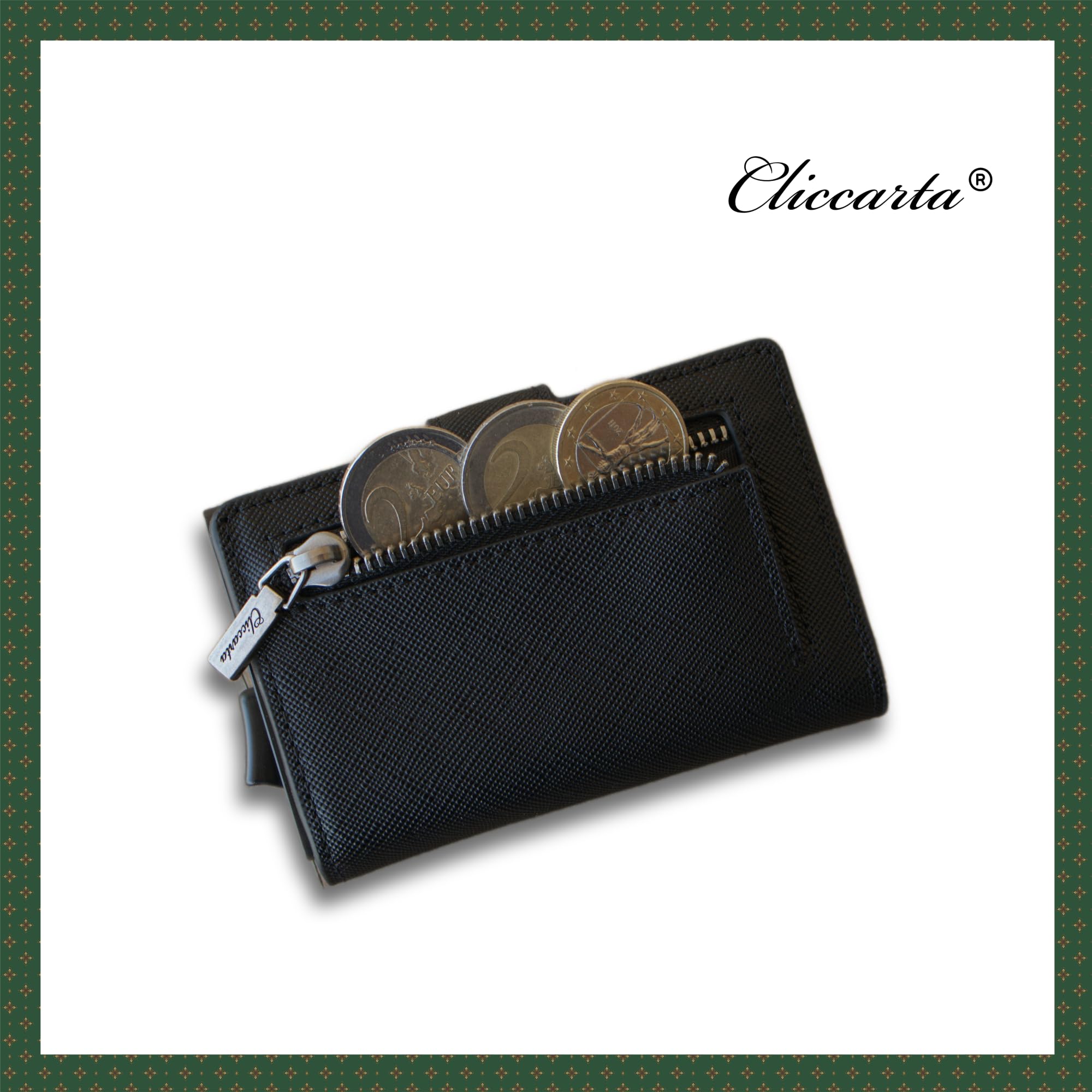 Portafoglio Uomo Slim RFID, Porta Carte Uomo Donna con Portamonete e Scomparto Banconote, Compatto ed Elegante, Idea Regalo (Nero Saffiano)