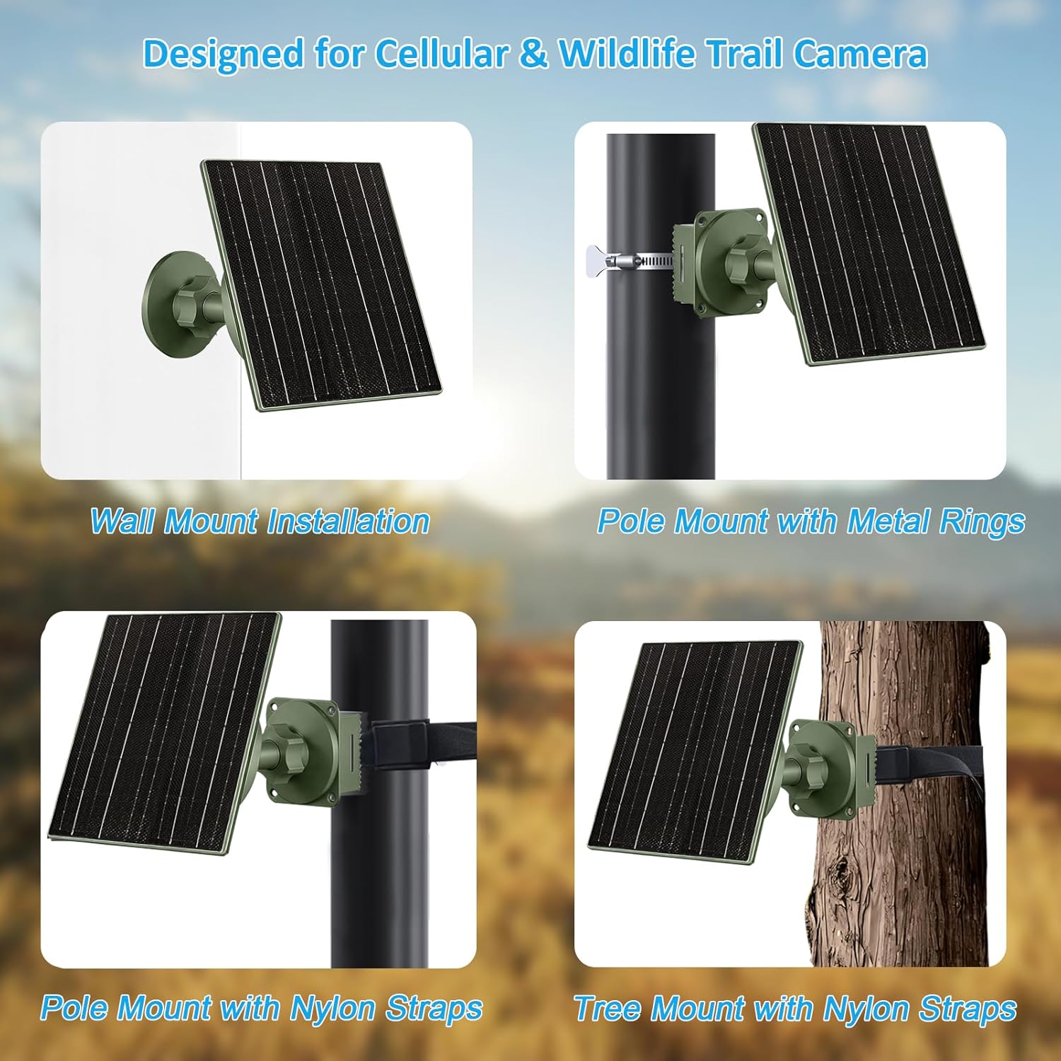 10W Solar Panel with 10400mAh Battery, 6V/12V Adjustable Output for Trail Cameras, USB-C & DC Plugs, IP66 Waterproof, 360° Adjustable Mount for Cellular & Wildlife Cameras