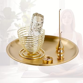 5-in-1 Brass Incense Holder Set with Tray for Stick & Cone Burner