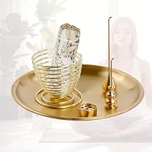 5-in-1 Mini Incense Holders, Brass Incense Stick Holders Set with Tray, Including Spring Coil Holder, Multi-Hole Burner, Gourd & Teardrop Caps for Stick Cone Incense