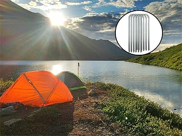 Ground Stakes, Tent Nails, Ground Anchors Garden Staples Steel Galvanized Pegs, Heavy Duty U Landscape Pins for Camping Tents Trampoline Canopies Sheds Ports Gardening 12 Inch 6pack