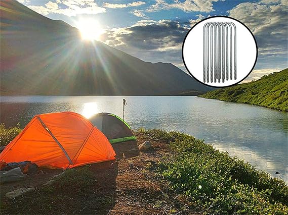 Ground Stakes, Tent Nails, Ground Anchors Garden Staples Steel Galvanized Pegs, Heavy Duty U Landscape Pins for Camping Tents Trampoline Canopies Sheds Ports Gardening 12 Inch 6pack