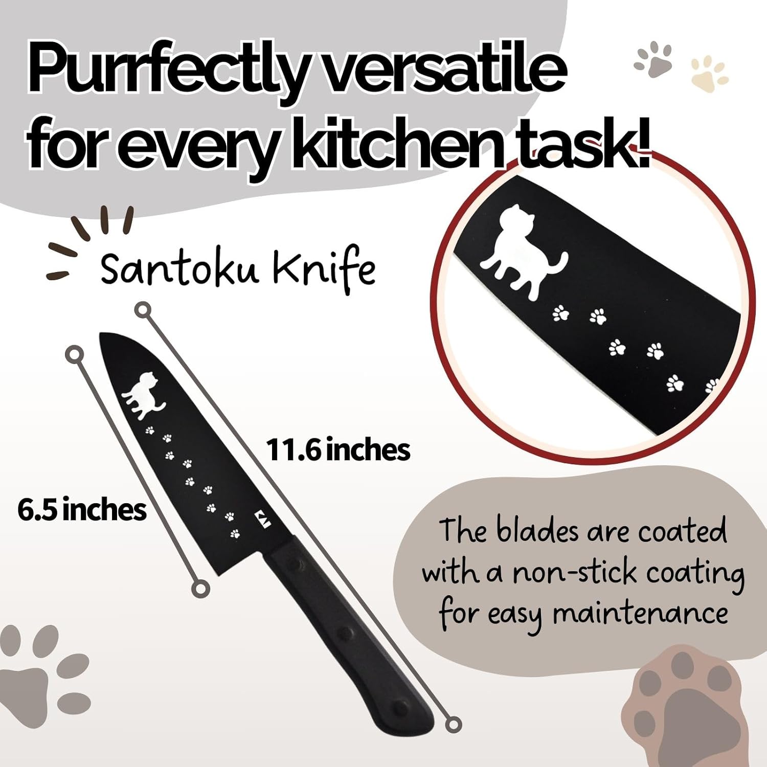Cute Kawaii Cat-Themed Santoku Knife & Fruit Knife & Kitchen Scissors & Soft Cutting Board & Microfiber Towel Set AB5801,DH2722,DH2721,AP5180