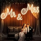 Kittmip Mr and Mrs Neon Sign for Wedding 57.09 x 15.75 Inch Neon Light LED Backdrop Wall Decor USB Wedding Reception Decoration Gifts for Anniversary Engagement Banquet(Warm White)