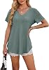 Camiseta de mujer OFEEFAN de cuello V, manga corta, casual, holgada, con dobladillo curvo 7