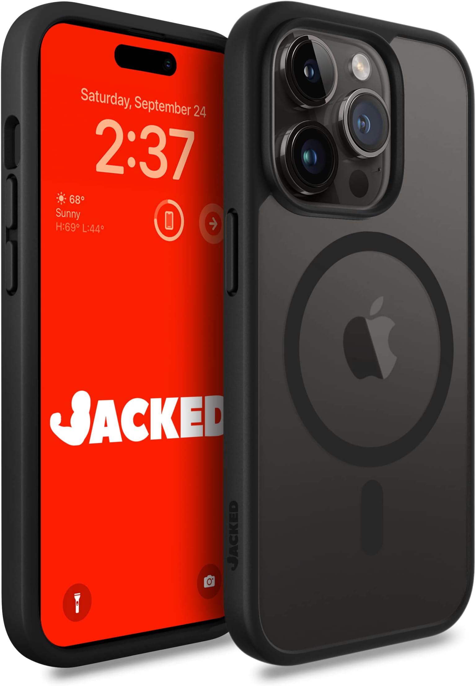 Jacked CasesJacked Magnetic Case for iPhone 14 Pro Case [Compatible with MagSafe] Tough & Slim, Frosted Clear Case for Less Fingerprints, Extra Strong Magnetic Back for iPhone 14 Pro Case MagSafe (Black)