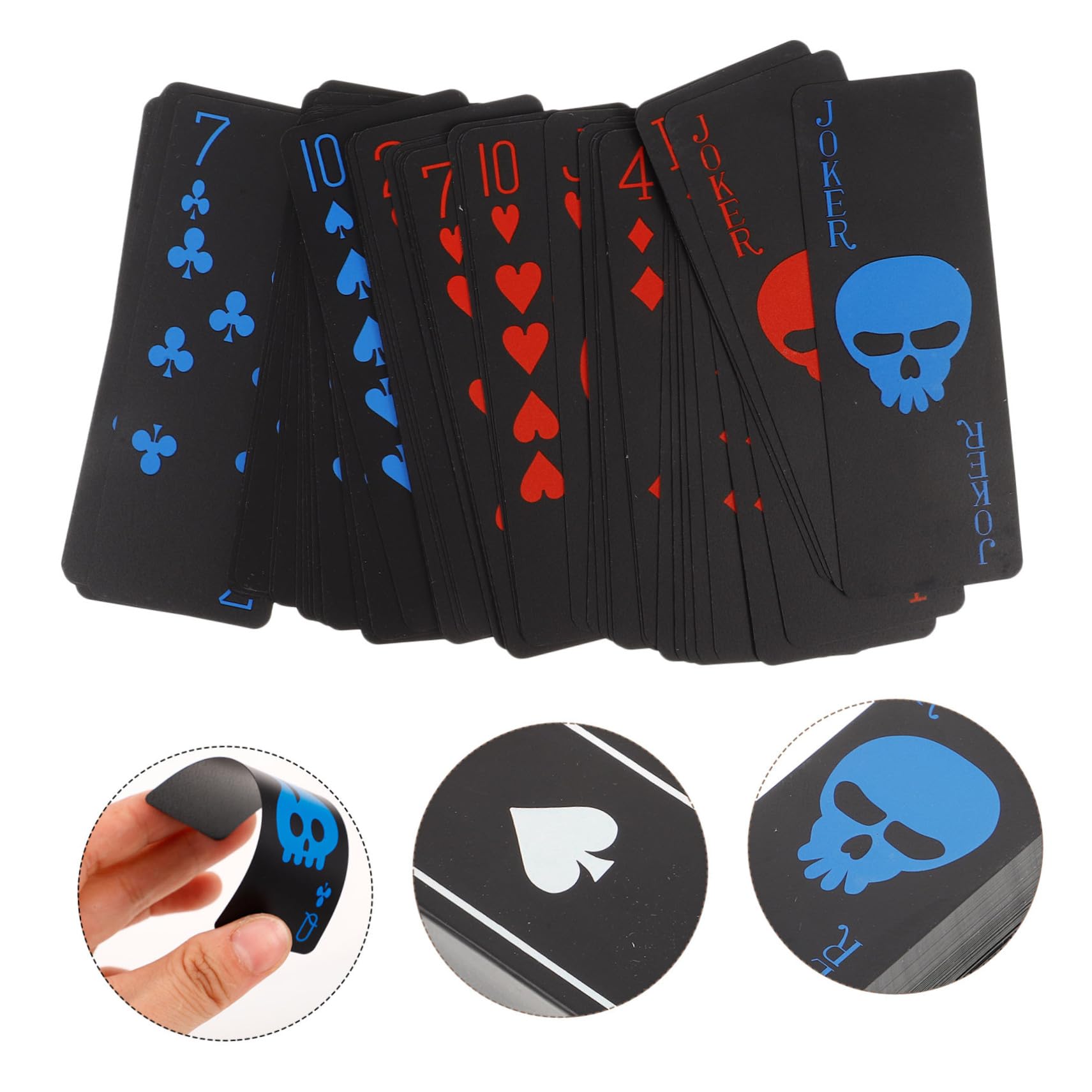 ERINGOGO Carte Impermeabili in Plastica Pvc Nera Opaca Design Tema Teschio Rosso e Blu Adatto Per Poker e Giochi Da Tavolo