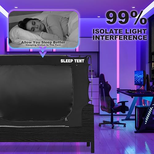 Vista 8 de King Size Bed Tent, Portable Sleeping Tents Dream Tents Indoor for Kids and Adult, Blackout 93% Breathable Privacy Space on Bed with Three Doors