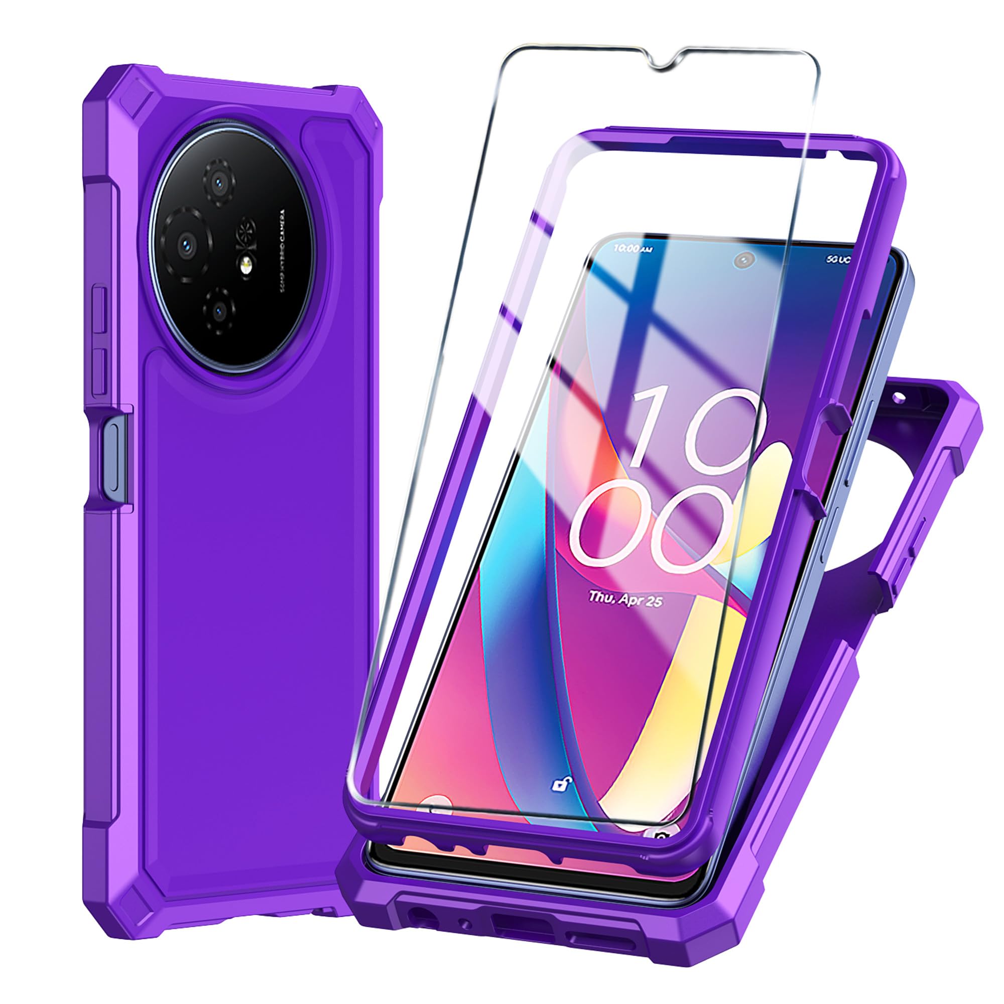 Mocotto for TCL 50 XL Phone Case - NXTPAPER 5G Case with Tempered Glass Screen Protector - Slim Soft Silicone Full-Body Protective Case (Purple)