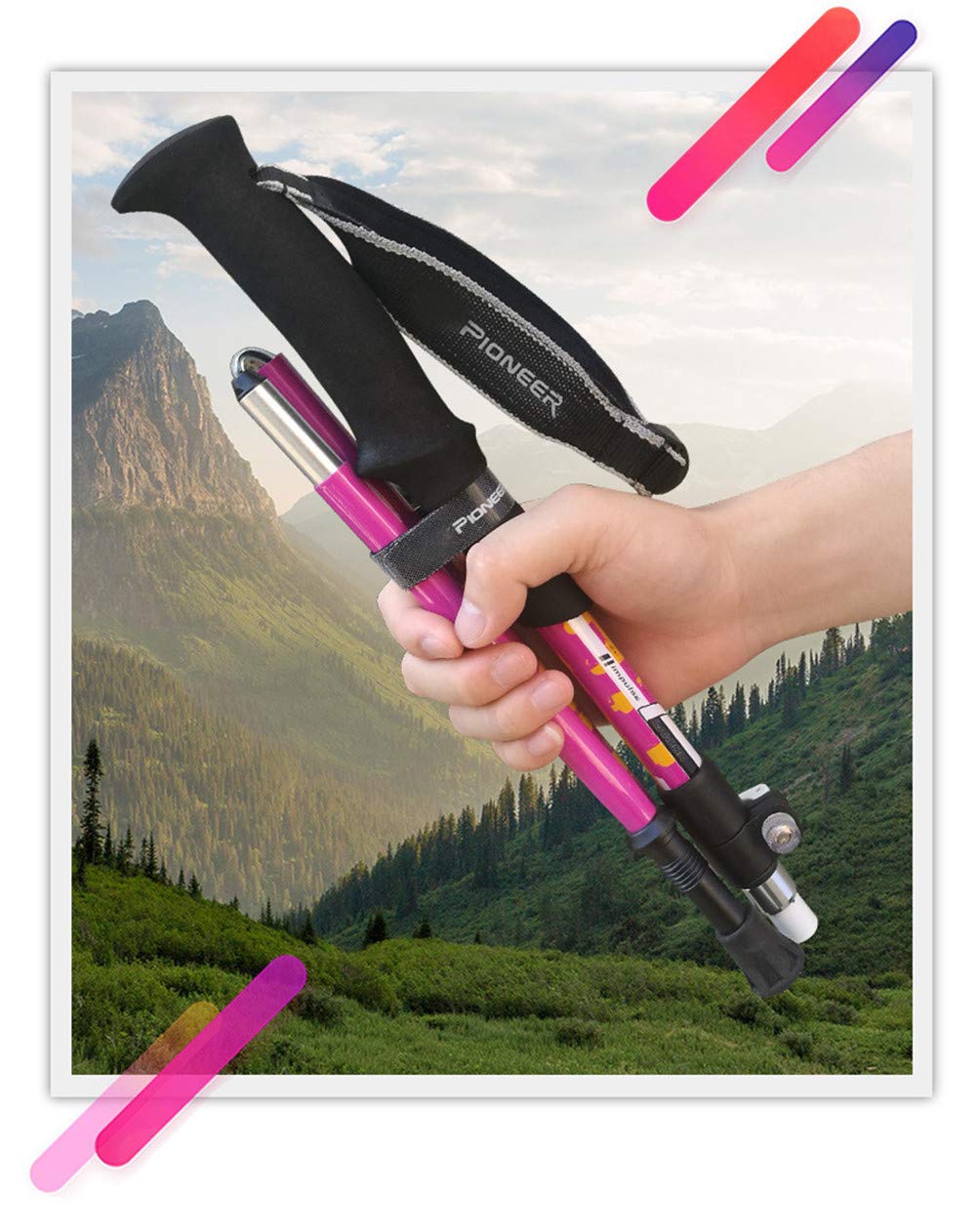 Bastoncini da trekking pieghevoli Sistema di bloccaggio rapido telescopico Bastoncini da trekking Bastoncini da passeggio in alluminio leggero e fibra di carbonio con impugnatura in schiuma EVA per