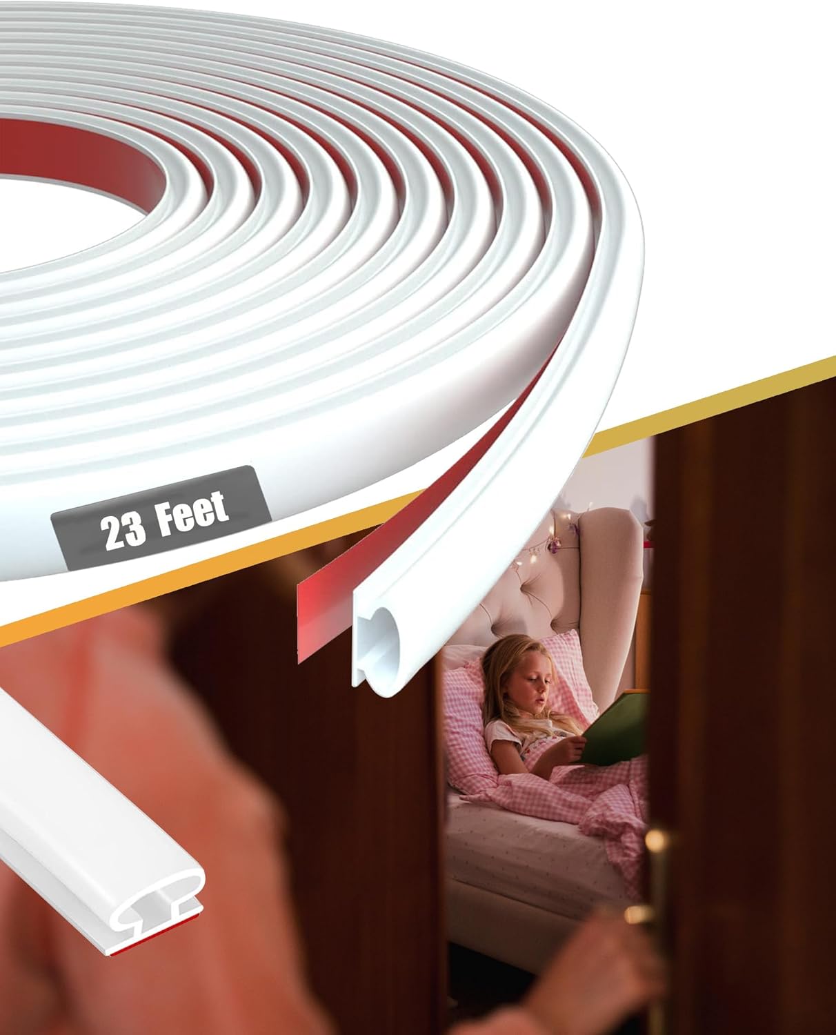 50Ft Rubber Weather Stripping Door Seal Strip for Door & Window, Self-Adhesive Backing Seal Large Gap (from 1/10 inch to 11/50 inch), Rubber Seal Strip for Door Insulation, Easy Cut to Size - White