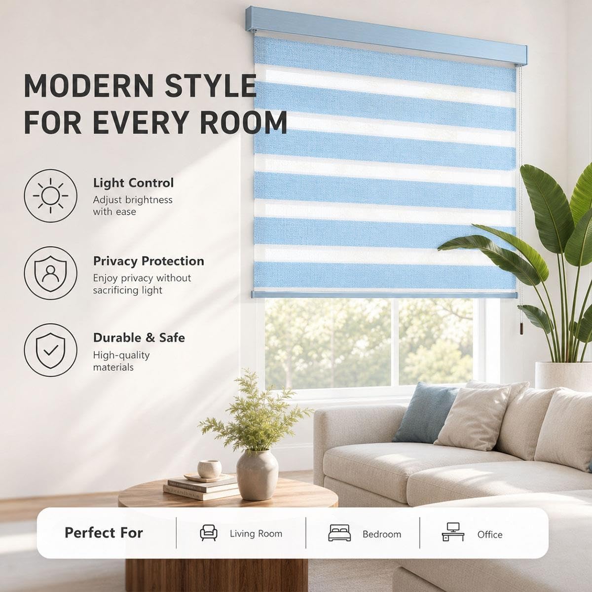 Store Enrouleur Jour et Nuit, Double Tissu Stores Zébrés Protection Solaire